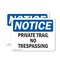 Signmission Private Trail No Trespassing OSHA Notice Sign, Plastic, 10in W x 7in L, 2PK OS-2PACK-NS-P-710-L-17874 - alternate 1